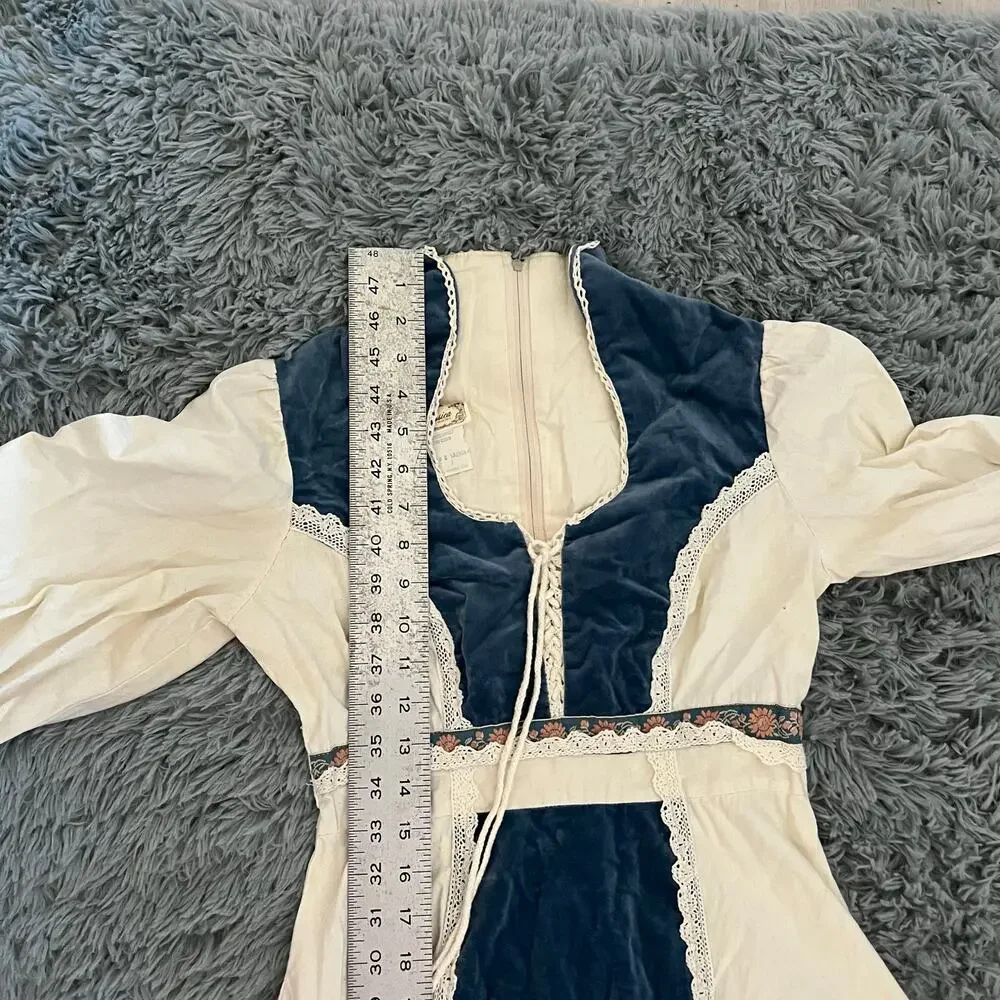 Vintage Gunne Sax By Jessica Cotton Velvet Prairie Renaissance Dress - Picture 4 of 15
